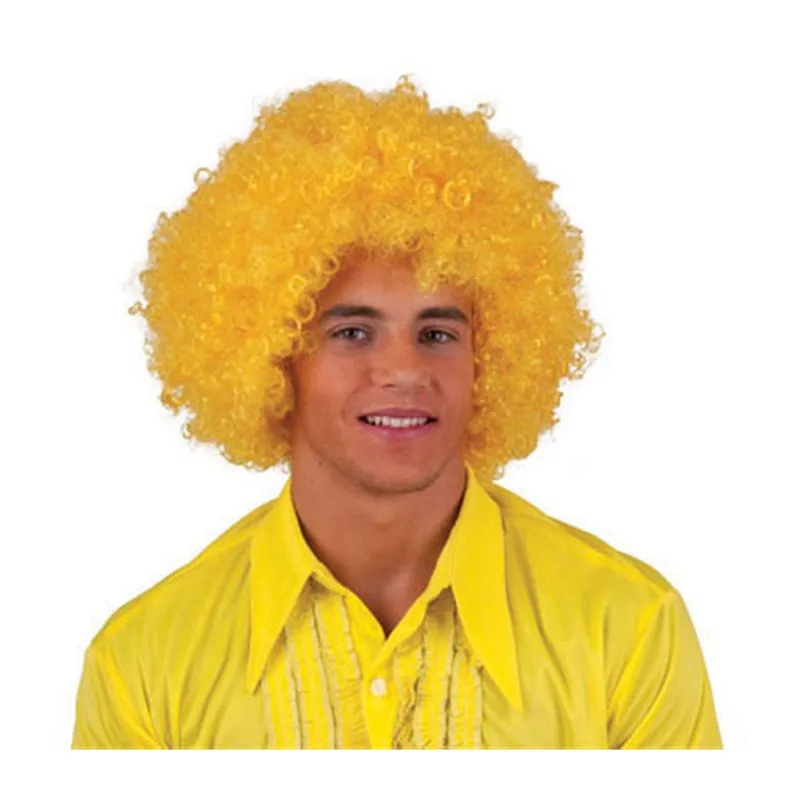 Afro Perruque Jaune Adulte Déguisement Disco Color Block Dancefloor