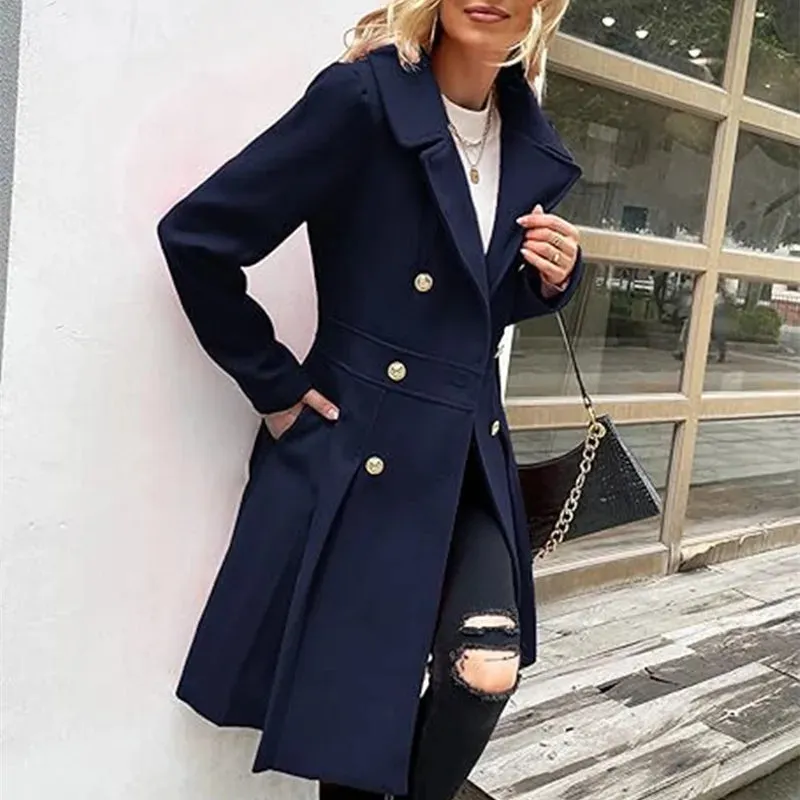 Alma | Manteau en laine femme à jupe, double boutonnage