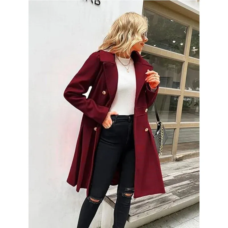 Alma | Manteau en laine femme à jupe, double boutonnage