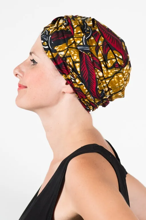 Bandeau pour chimiothérapie 100% coton en tissu africain - Wax Feuille rouge