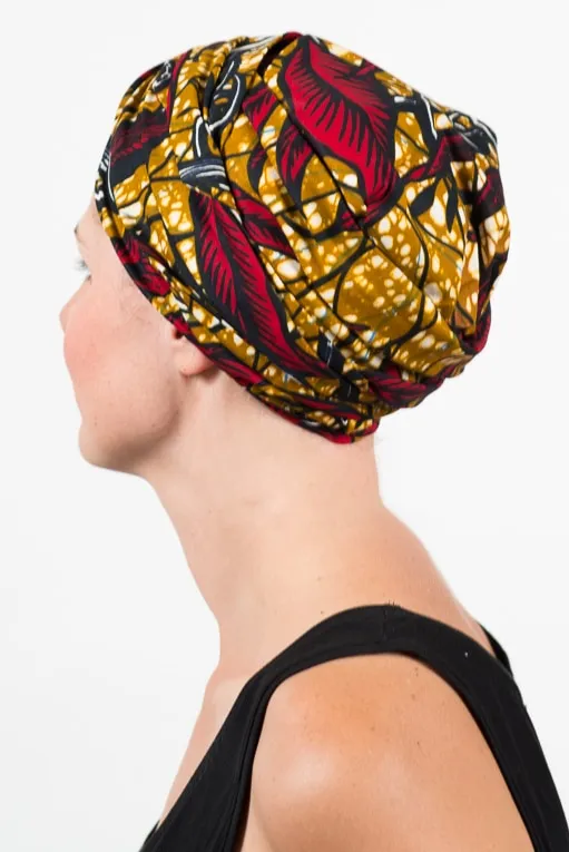 Bandeau pour chimiothérapie 100% coton en tissu africain - Wax Feuille rouge