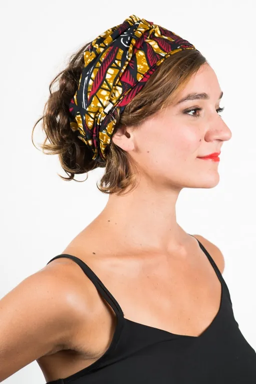 Bandeau pour chimiothérapie 100% coton en tissu africain - Wax Feuille rouge