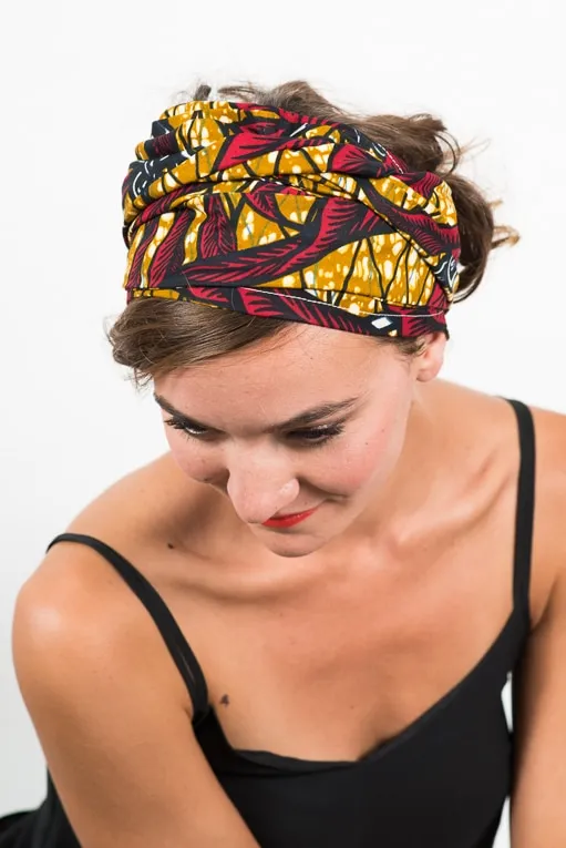 Bandeau pour chimiothérapie 100% coton en tissu africain - Wax Feuille rouge