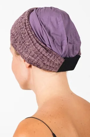 Bandeau pour chimiothérapie et pelade violet et son bonnet assorti