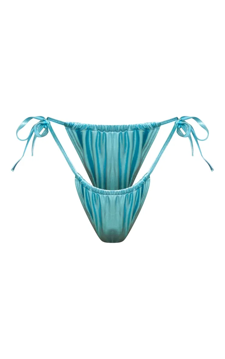 Bas de maillot de bain bleu turquoise métallisé à lanières nouées ajustables