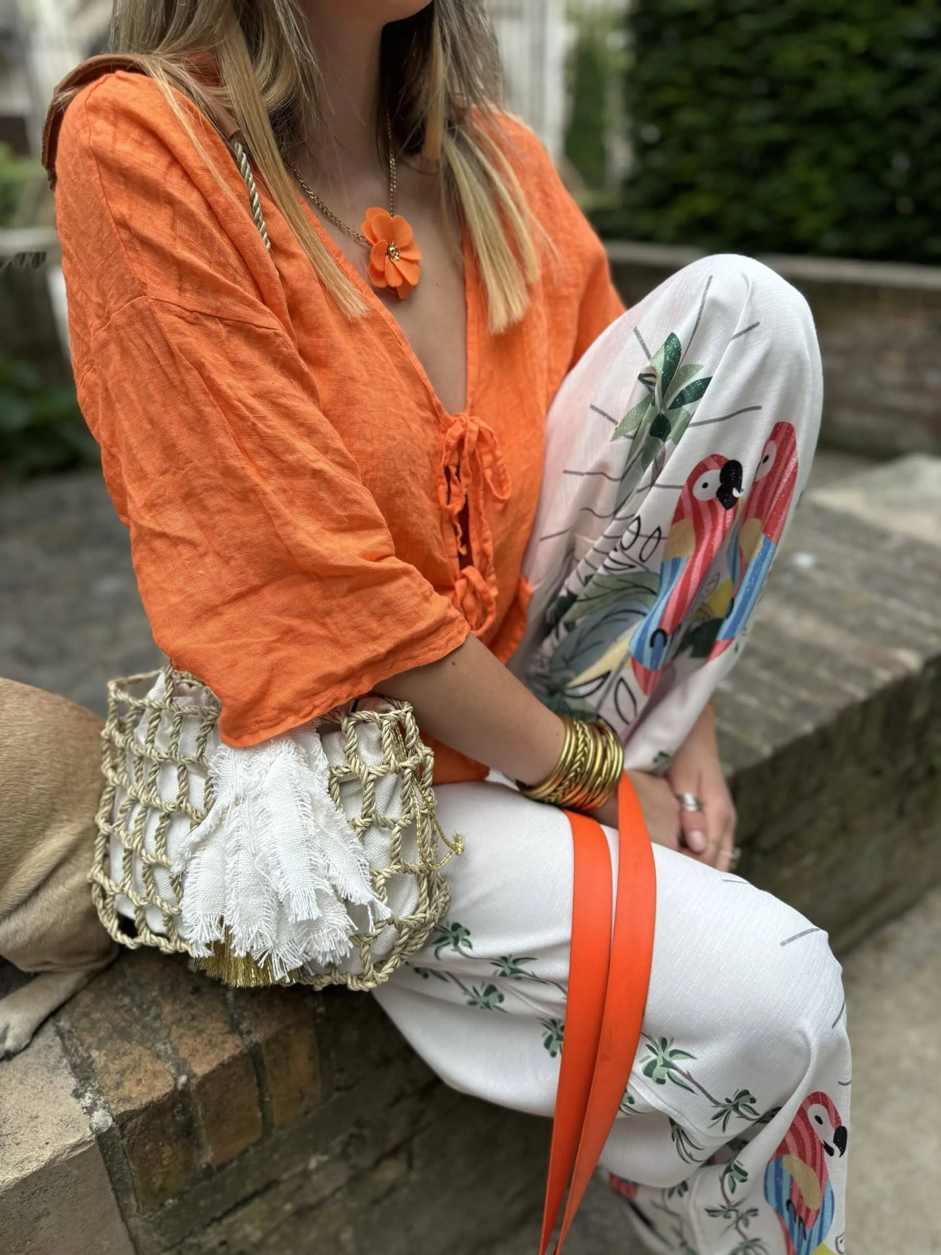 Blouse noeud en lin orange | Concept Store En Ligne | Jade & Lisa