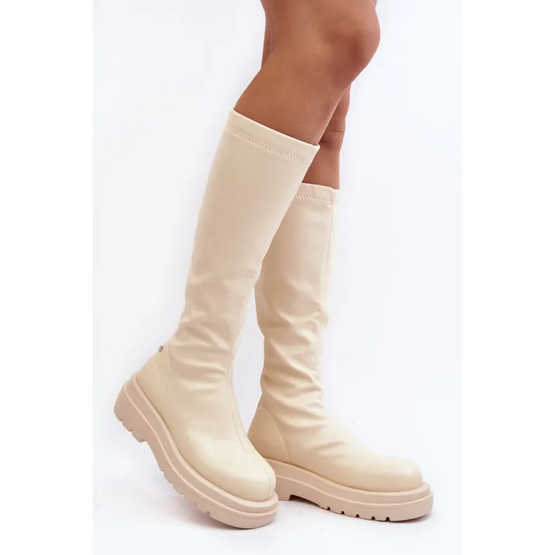 Bottes à plateforme avec fermeture éclair pour femmes GOE MM2N4067 Beige clair