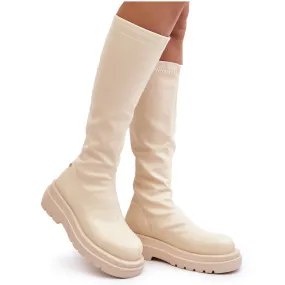 Bottes à plateforme avec fermeture éclair pour femmes GOE MM2N4067 Beige clair