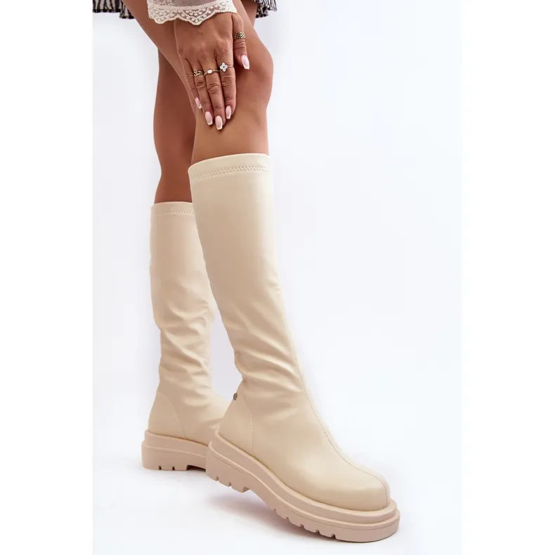 Bottes à plateforme avec fermeture éclair pour femmes GOE MM2N4067 Beige clair