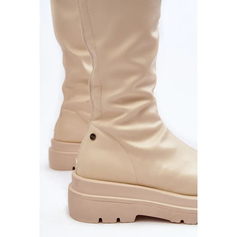 Bottes à plateforme avec fermeture éclair pour femmes GOE MM2N4067 Beige clair