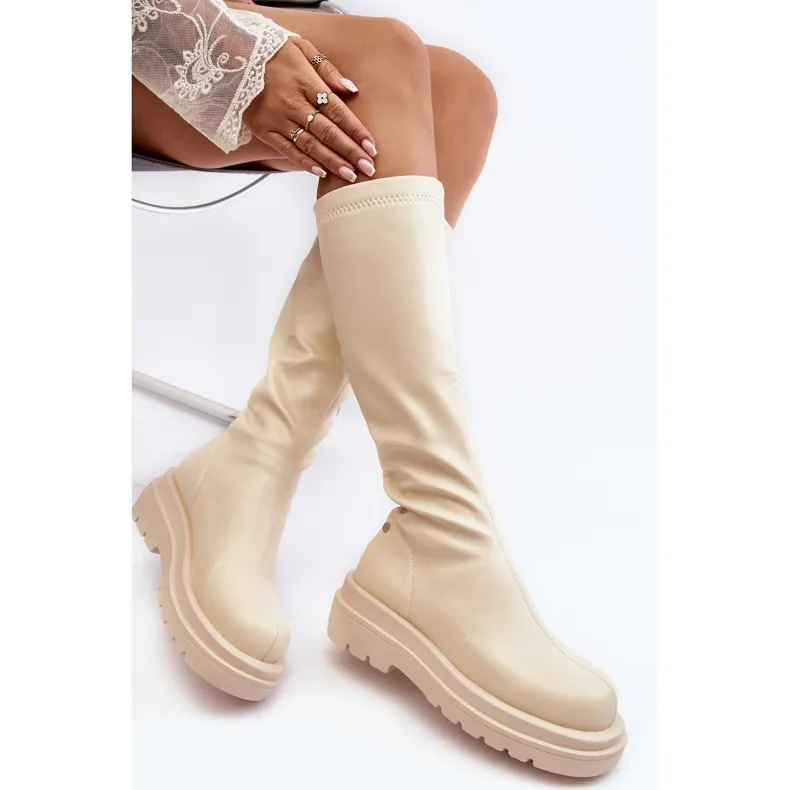 Bottes à plateforme avec fermeture éclair pour femmes GOE MM2N4067 Beige clair