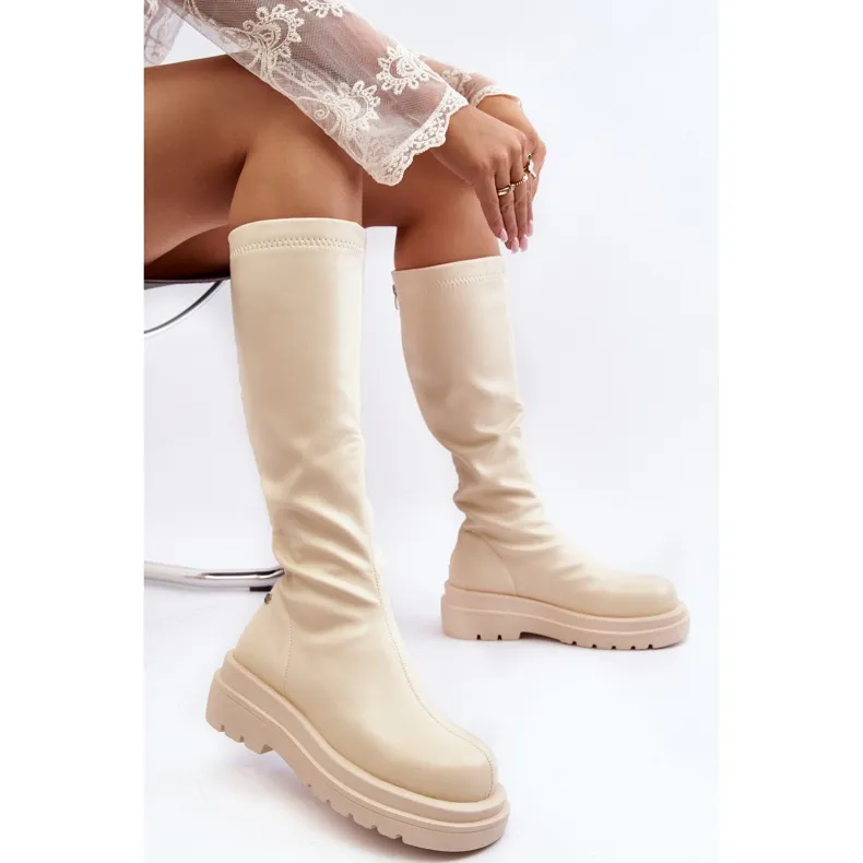 Bottes à plateforme avec fermeture éclair pour femmes GOE MM2N4067 Beige clair