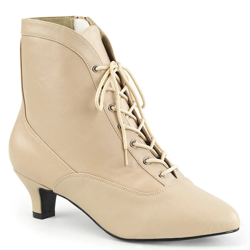 Bottine victorienne beige à petit talon et lacet du 39 au 46 | femme grande pointure 