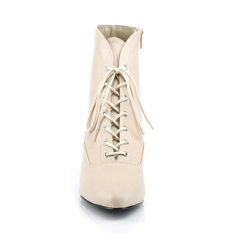 Bottine victorienne beige à petit talon et lacet du 39 au 46 | femme grande pointure 