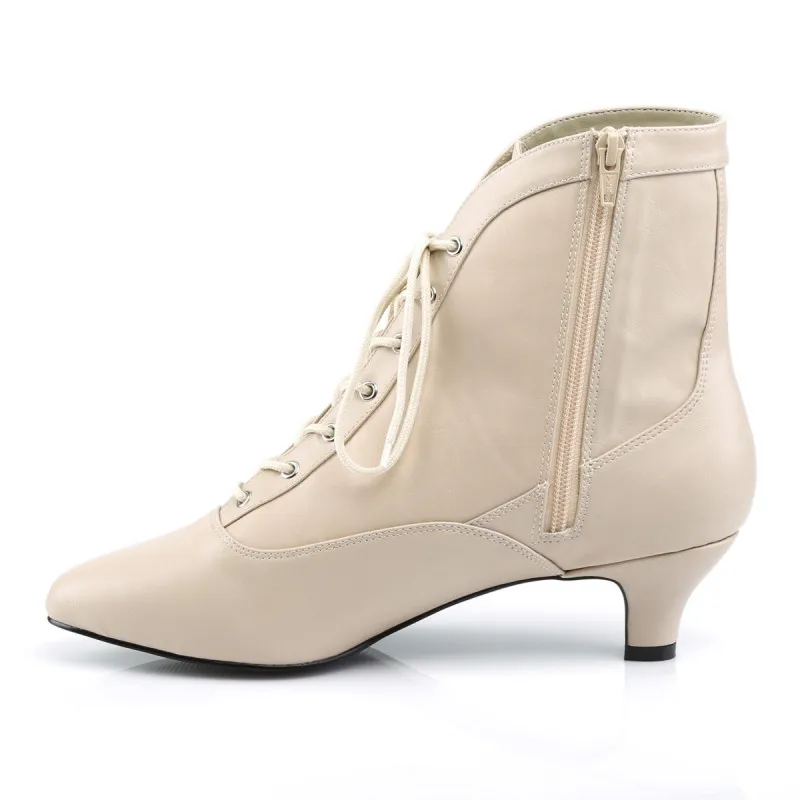 Bottine victorienne beige à petit talon et lacet du 39 au 46 | femme grande pointure 