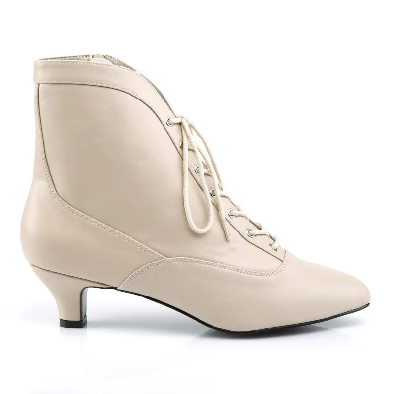 Bottine victorienne beige à petit talon et lacet du 39 au 46 | femme grande pointure 