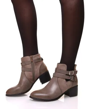 Bottines ajourées taupe à talon moyen