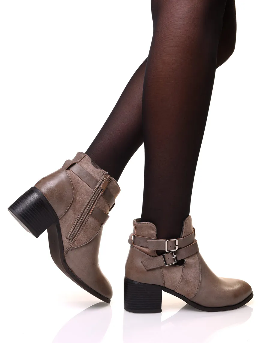 Bottines ajourées taupe à talon moyen