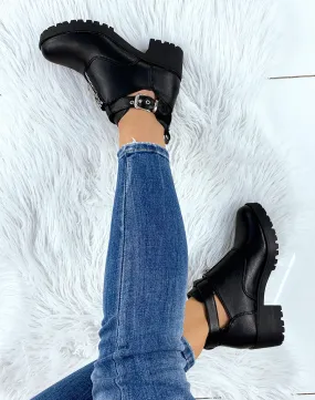 Bottines basses noires ajourées à talon