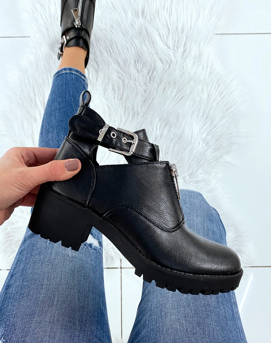 Bottines basses noires ajourées à talon