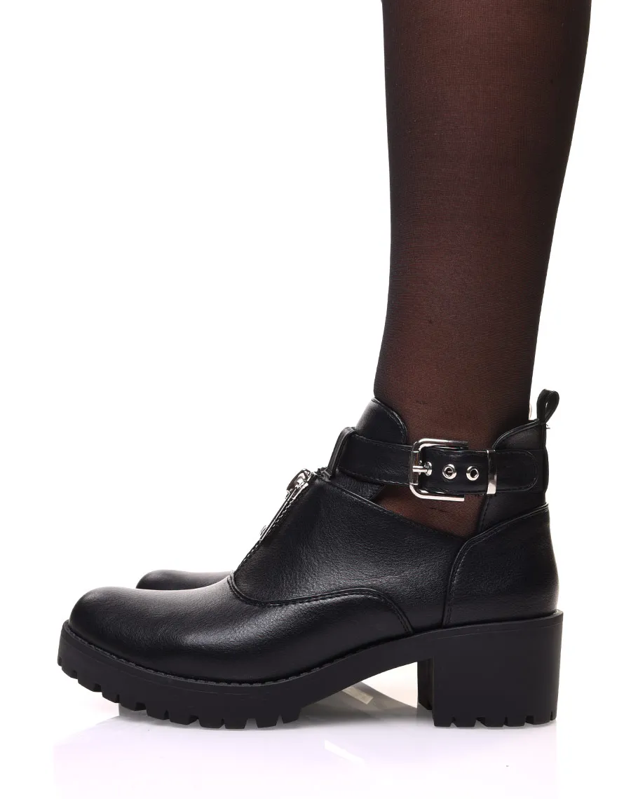 Bottines basses noires ajourées à talon