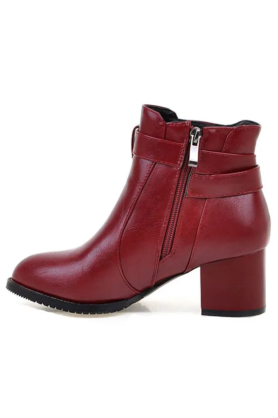 Bottines chelsea bordeaux à talon épais avec bande boucle