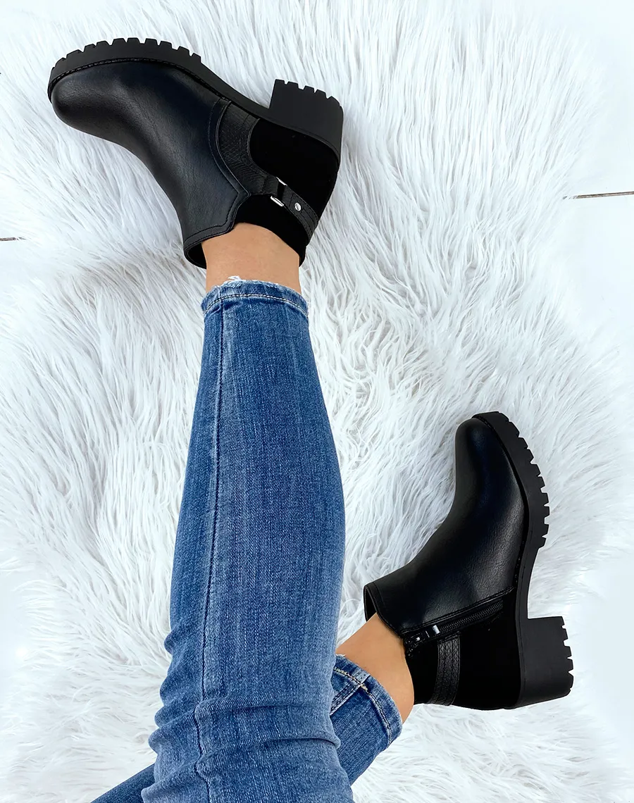 Bottines noires bi-matière à talon