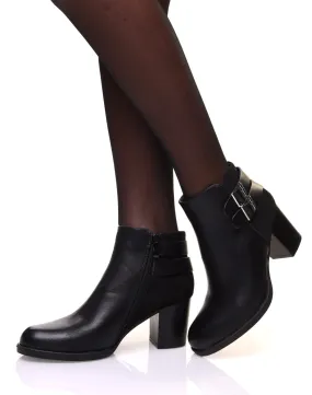 Bottines noires bi matières à talon mi haut