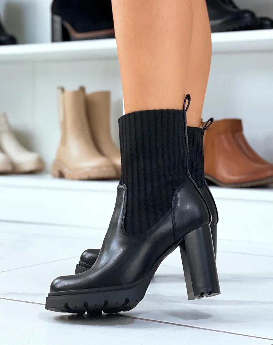 Bottines noires à talon et élastique