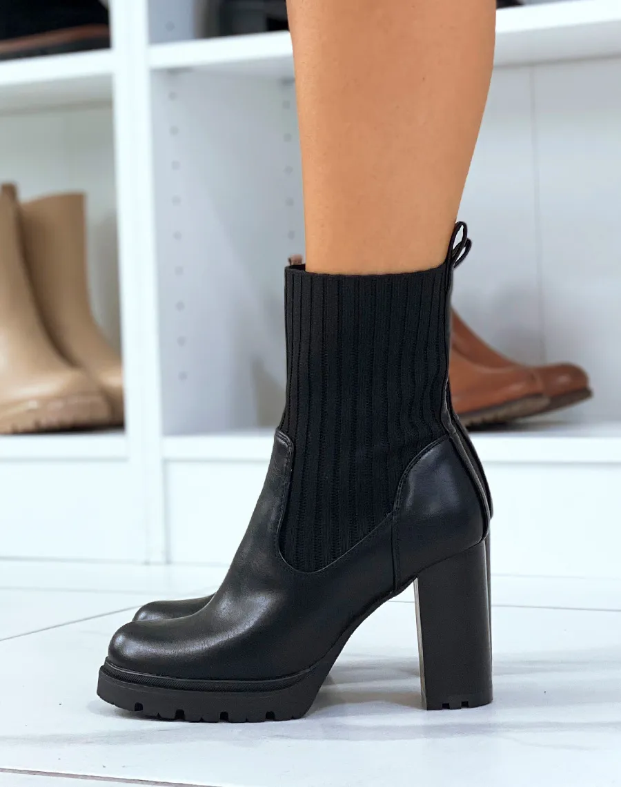 Bottines noires à talon et élastique