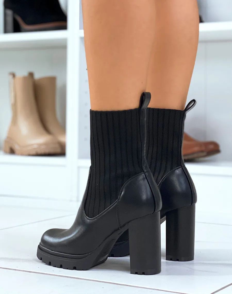 Bottines noires à talon et élastique