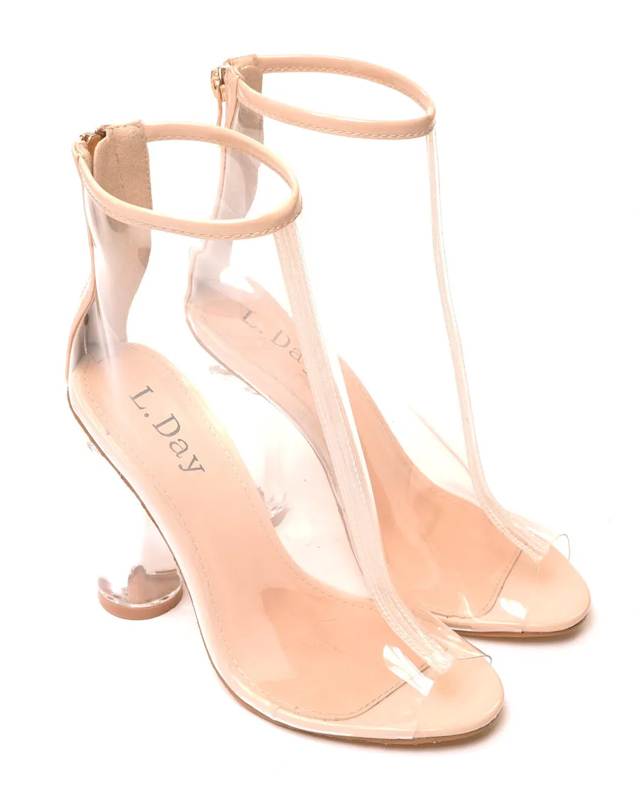 Bottines transparentes nudes à talon transparent rond