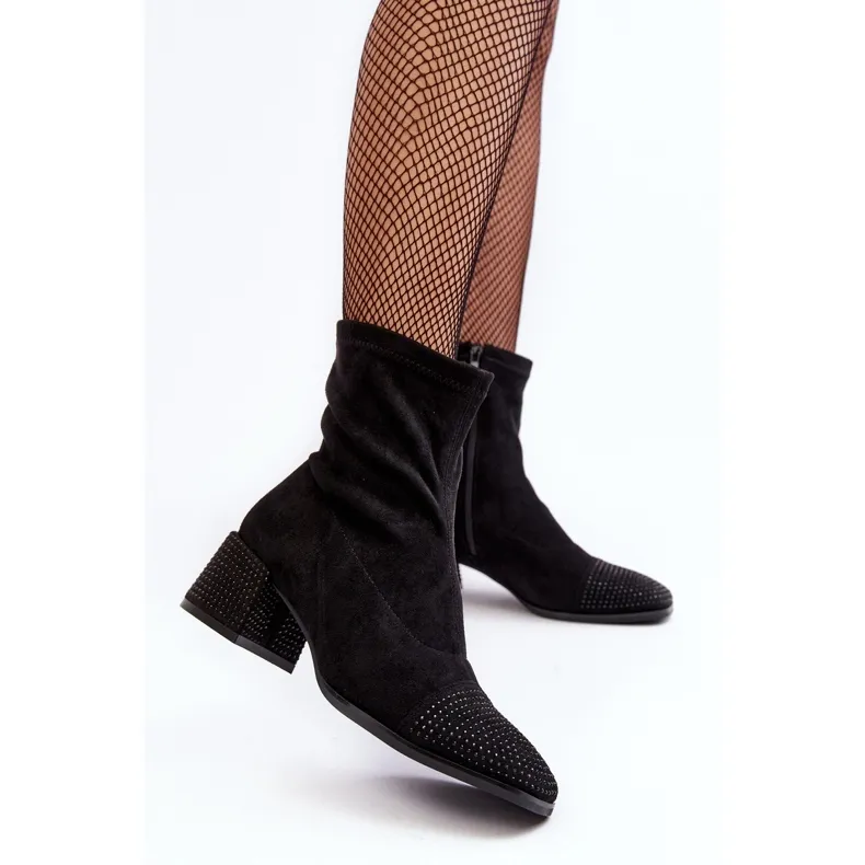 Bottines à talon bas avec décoration pour femme, Vissias noires le noir