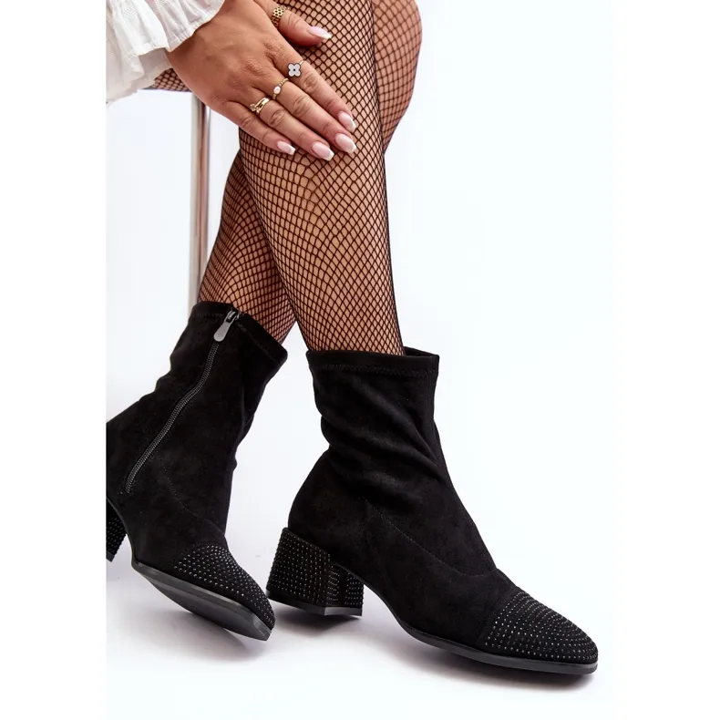 Bottines à talon bas avec décoration pour femme, Vissias noires le noir