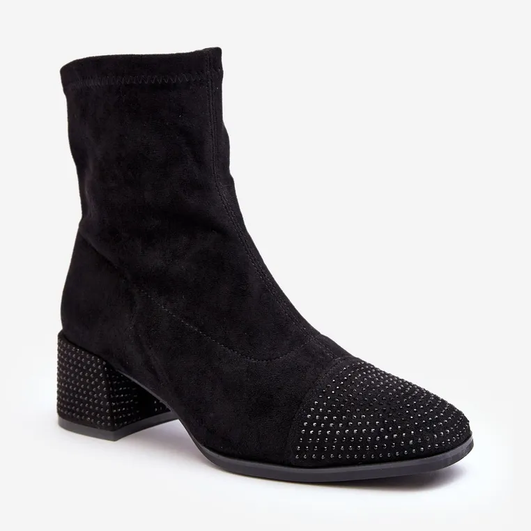 Bottines à talon bas avec décoration pour femme, Vissias noires le noir