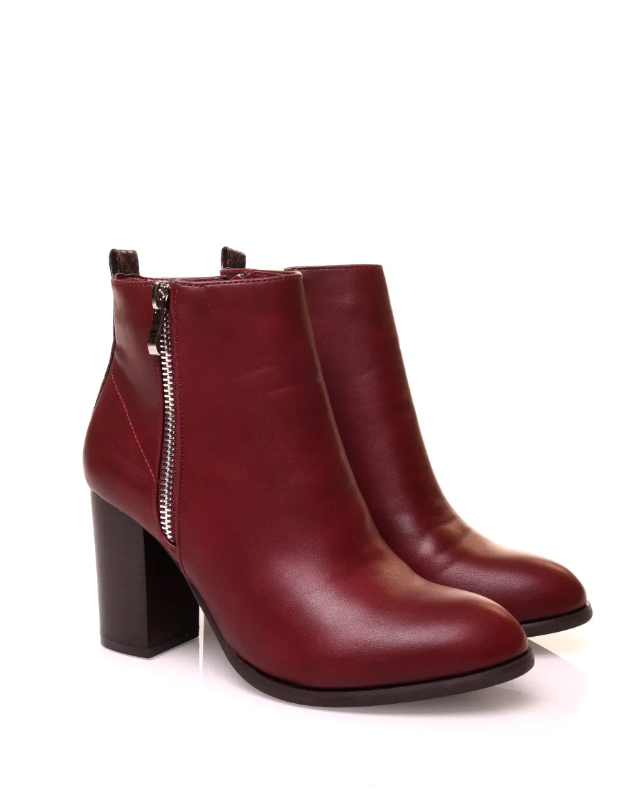 Bottines à talon bi-matière bordeaux