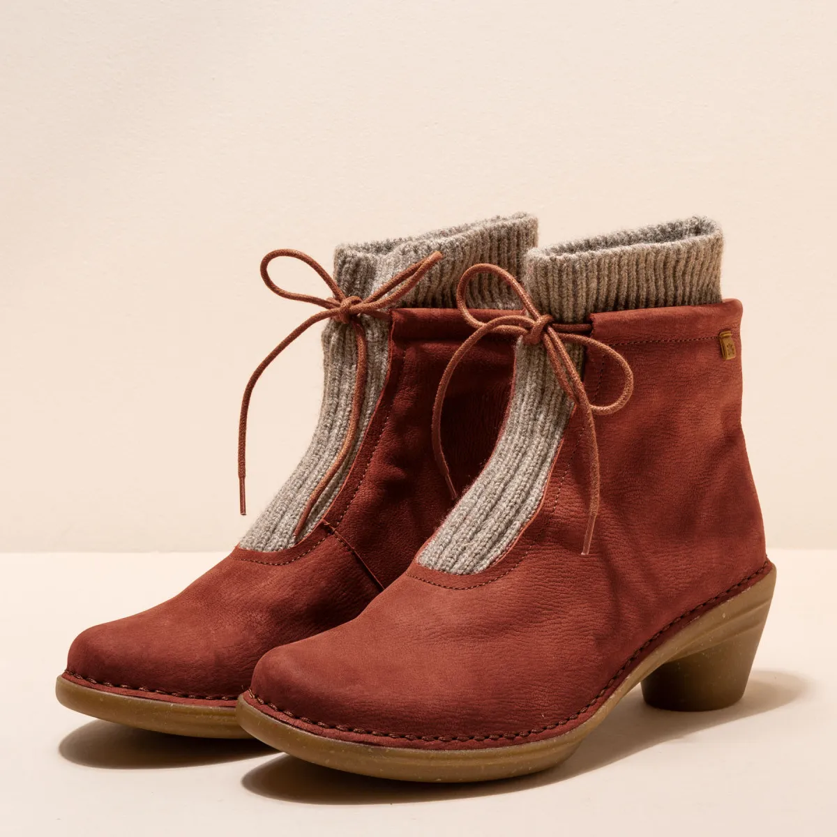 Bottines à talon doublée de laine - Rouge