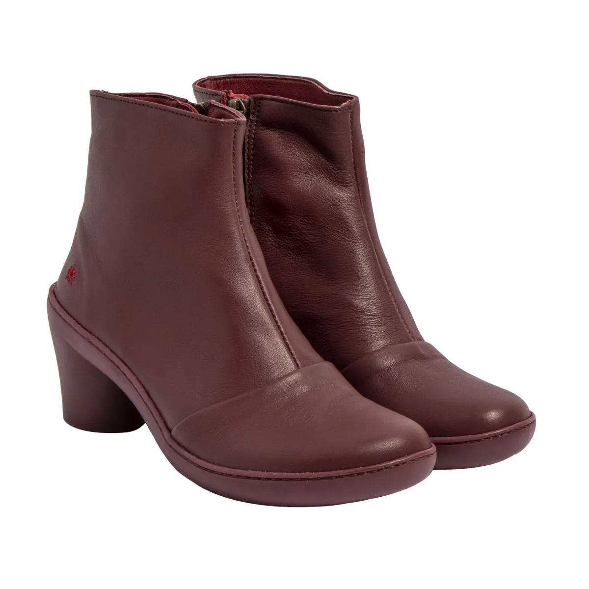 Bottines à talon en cuir mat - Rouge