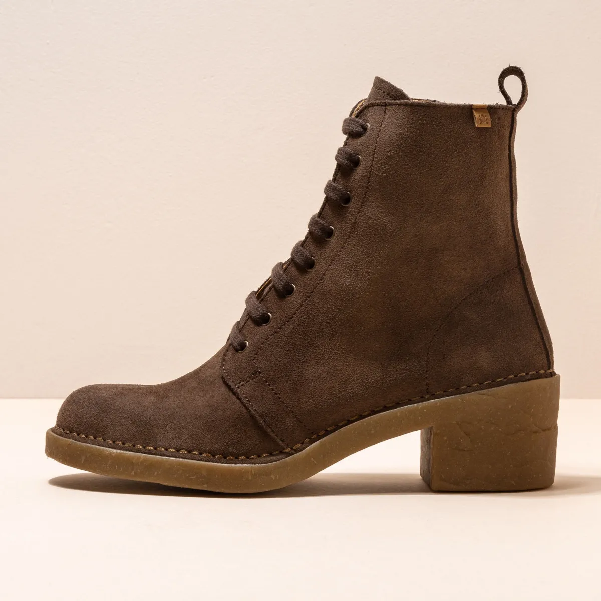 Bottines à talon et lacets en cuir suédé - Marron