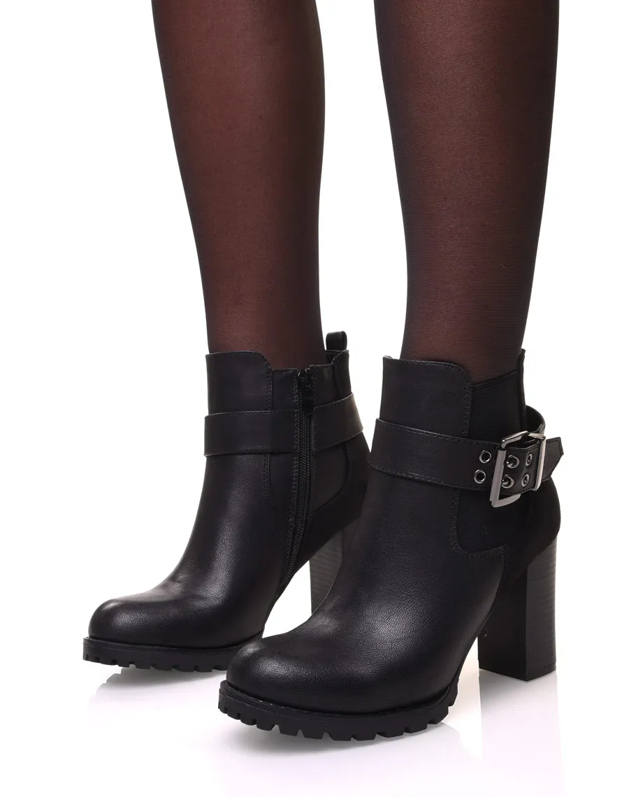 Bottines élastiques noires à talon