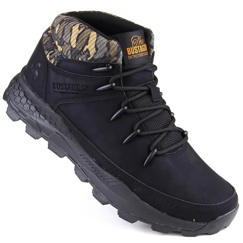 Bustagrip Chaussures de trekking montantes en cuir pour hommes, noires le noir