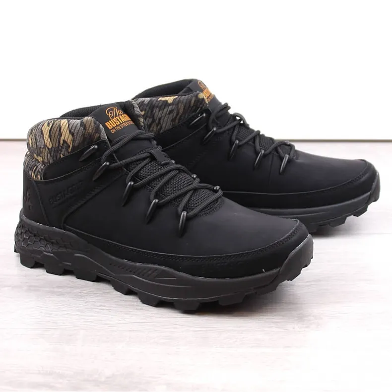 Bustagrip Chaussures de trekking montantes en cuir pour hommes, noires le noir