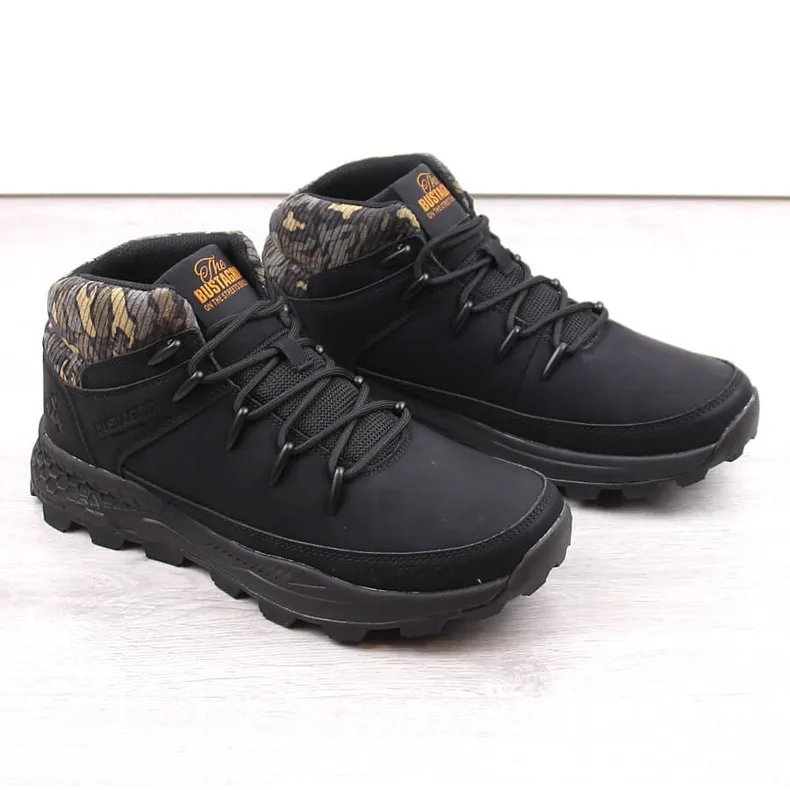 Bustagrip Chaussures de trekking montantes en cuir pour hommes, noires le noir