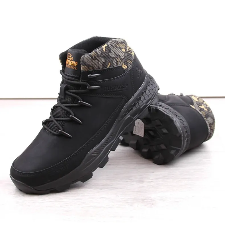 Bustagrip Chaussures de trekking montantes en cuir pour hommes, noires le noir