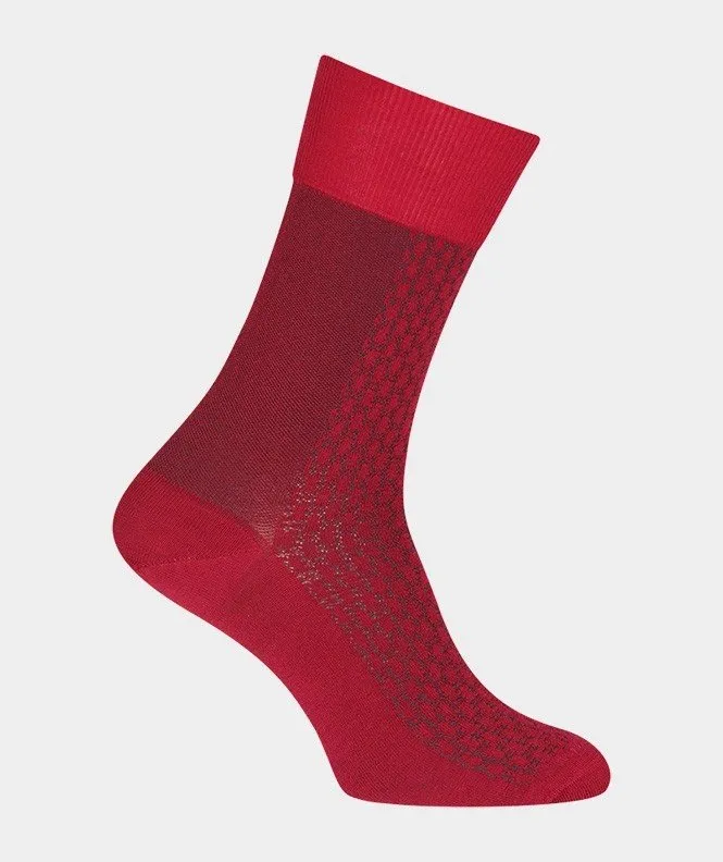 Chaussettes Ajourées bicolores vertical Laine Rouge - Labonal : ven...