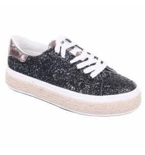 Chaussure femme compensée strass de fantaisie noir semelle corde ALIZIA