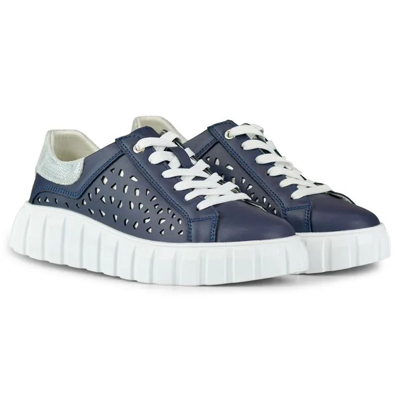 Chaussures de sport bleu marine pour femme en cuir véritable