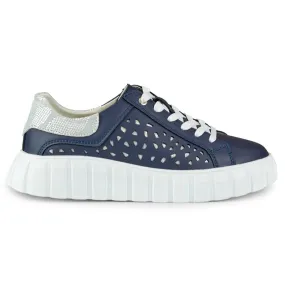 Chaussures de sport bleu marine pour femme en cuir véritable