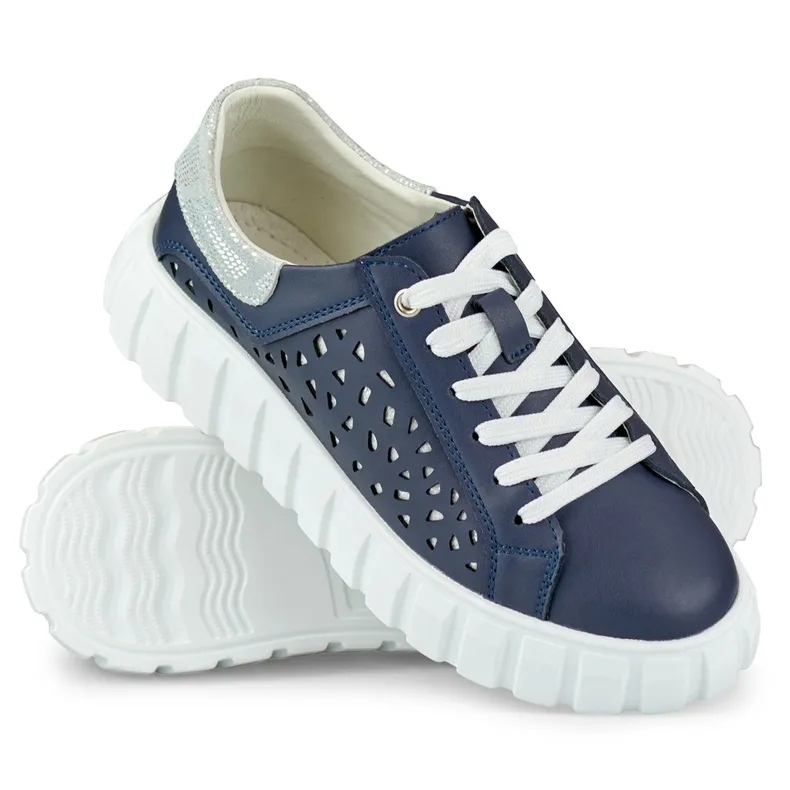 Chaussures de sport bleu marine pour femme en cuir véritable