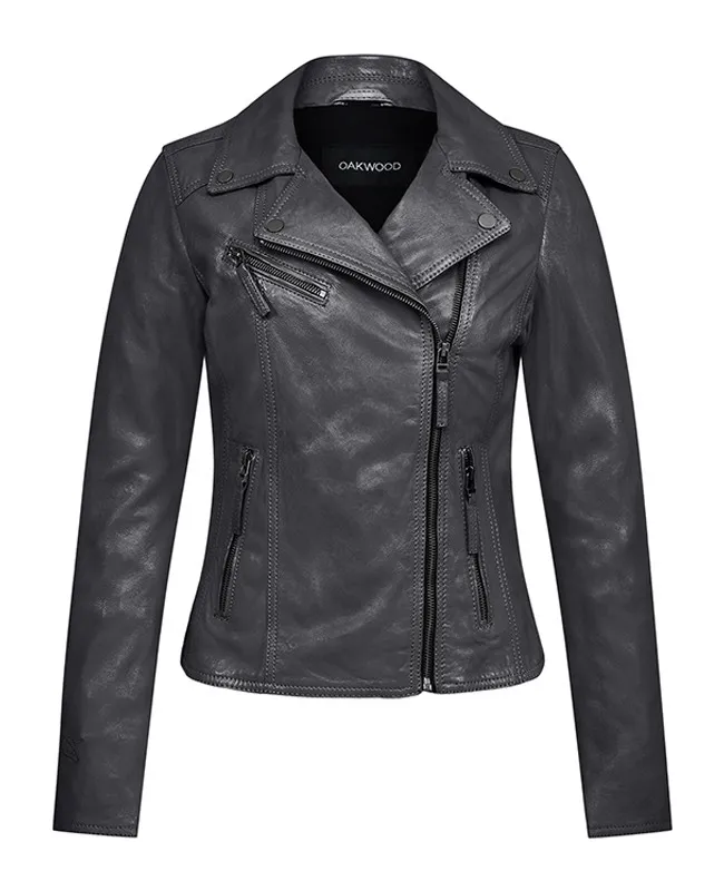 CLUB METAL  (REF. 64715) NOIR - BLOUSON ASYMETRIQUE EPURE EN CUIR VÉRITABLE